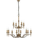 Avery Ceiling Pendant Chandelier Light 12 Lamp Antique Brass Curved Candelabra Loops