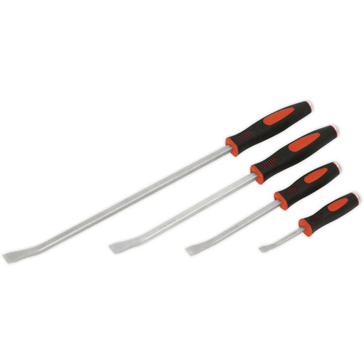 4 Piece Heavy Duty Angled Pry Bar Set - Soft Grip Handles with Hammer Caps Loops