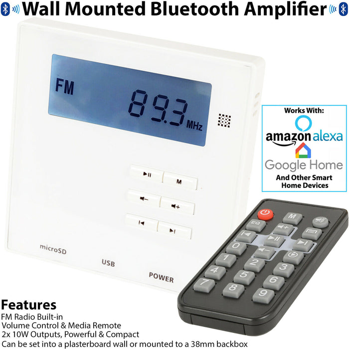 Wall Mounted Micro Bluetooth Amplifier & 4 Ceiling Speaker Kit Stereo HiFi Music