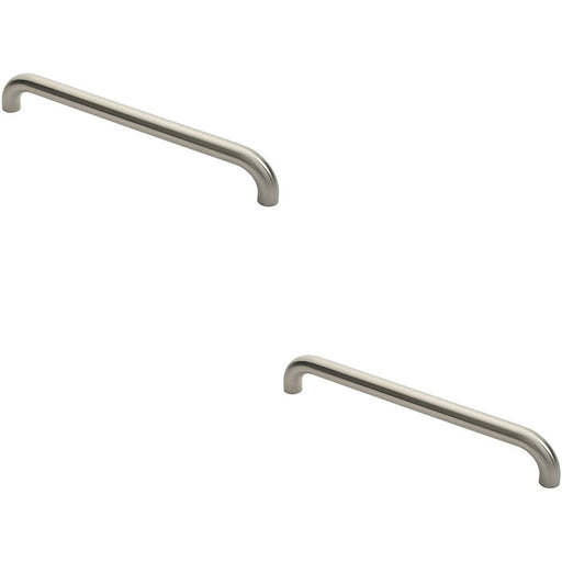 2x Round D Bar Pull Handle 480 x 30mm 450mm Fixing Centres Satin Steel Loops