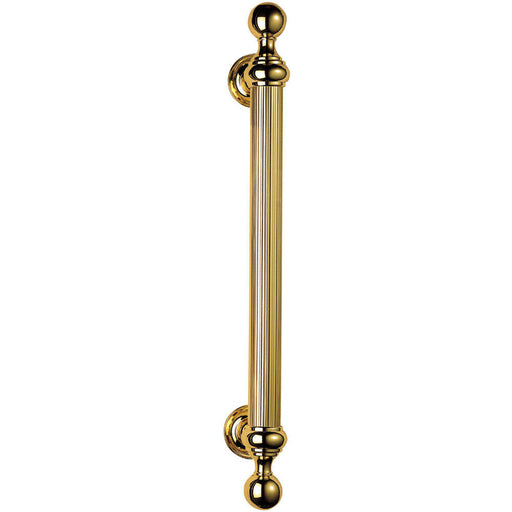 Ornate Pull Handle with Reeded Grip 353mm Fixing Centres Polished Brass Loops
