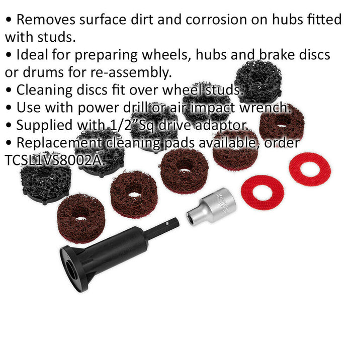 14pc Stud Hub Cleaning Kit - Power Drill Impact Wrench 1/2" Dr Dirt & Corrosion Loops