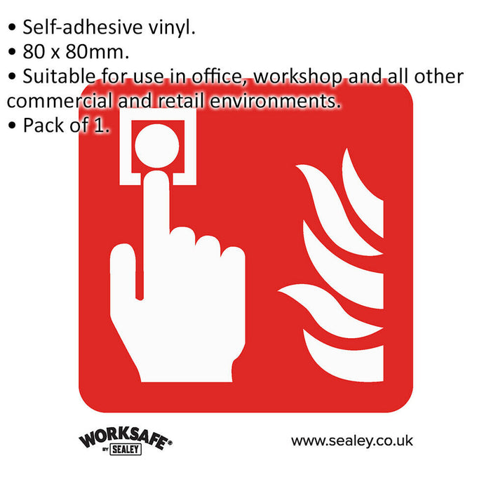 1x FIRE ALARM SYMBOL Health & Safety Sign - Self Adhesive 80 x 80mm Sticker Loops