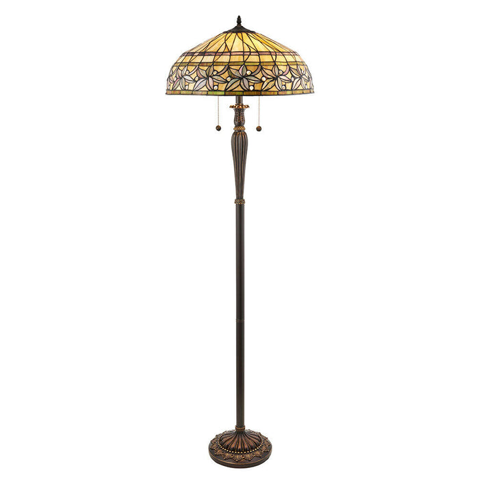 Floral Tiffany Glass Floor Lamp - Dark Bronze Finish - 2 x 60W E27 GLS Required Loops