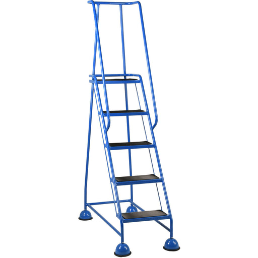 5 Tread Mobile Warehouse Steps BLUE 1.94m Portable Safety Ladder & Wheels Loops