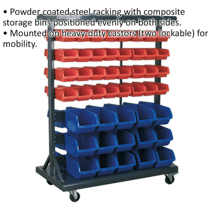 94 Tray / Bin Mobile Parts Storage Rack - Garage & Warehouse Parts Picking Unit Loops