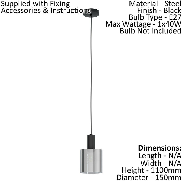 Pendant Light Colour Black Shade Black Transparent Glass Vaporized E27 1x40W Loops