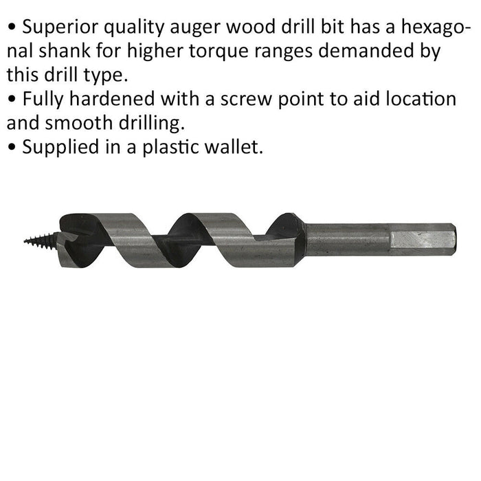 18 x 155mm Hardened Auger Wood Drill Bit - Hexagonal Shank - Woodwork Timber Loops