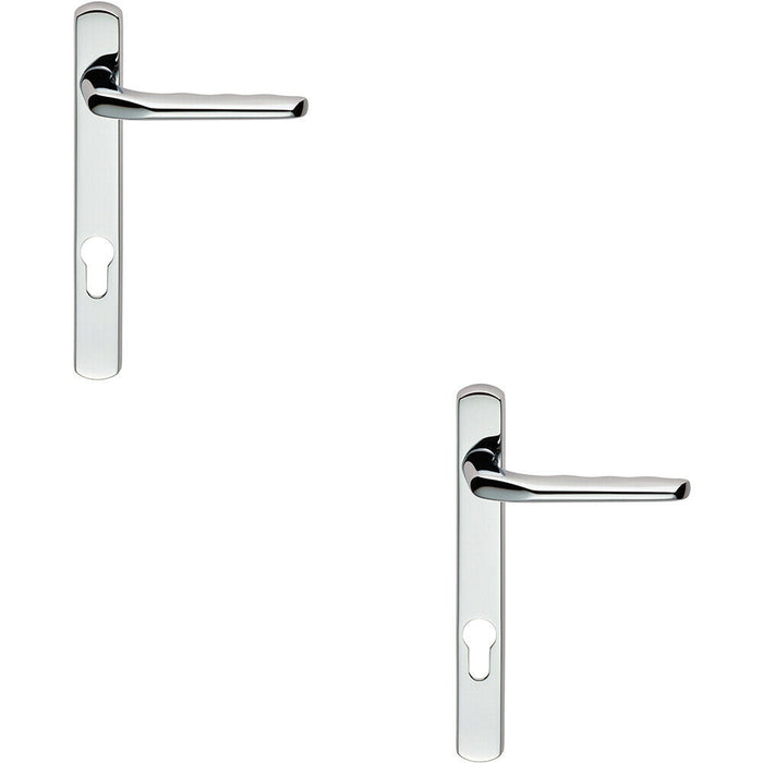 2x Straight Lever Door Handle on Lock Backplate Polished Chrome 208mm X 26mm Loops