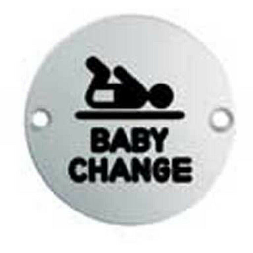 Bathroom Door Baby Change Sign 64mm Fixing Centres 76mm Dia Satin Steel Loops