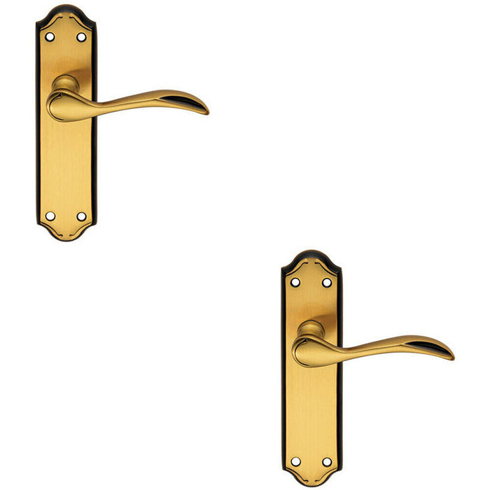 2x PAIR Curved Door Handle Lever on Latch Backplate 180 x 45mm Florentine Bronze Loops