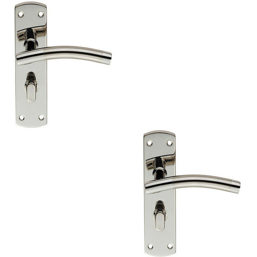 2x Curved Lever on Bathroom Backplate Handle 172 x 44mm Polished & Satin Steel Loops