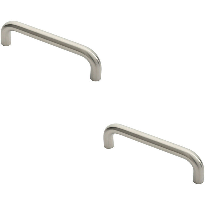 2x Round D Bar Pull Handle 22mm Dia 225mm Fixing Centres Satin Stainless Steel Loops