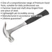16oz One-Piece Claw Hammer - Drop Forged Steel - Rubber Grip - DIY Nail Remover Loops