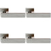 4x PAIR Square Cut Straight Bar Handle on Square Rose Concealed Fix Satin Steel Loops