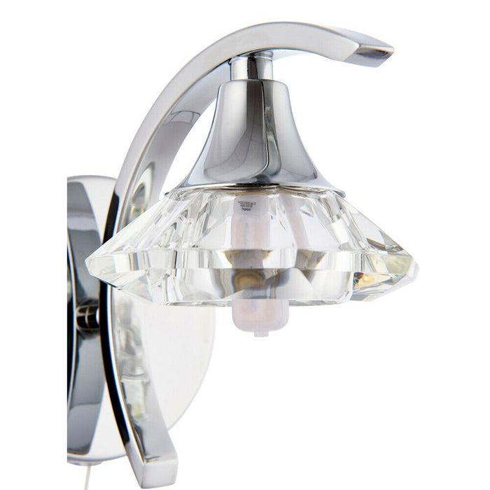 Dimmable LED Wall Light Curved Chrome Large Crystal Shade Lamp Lighting Fitting Loops