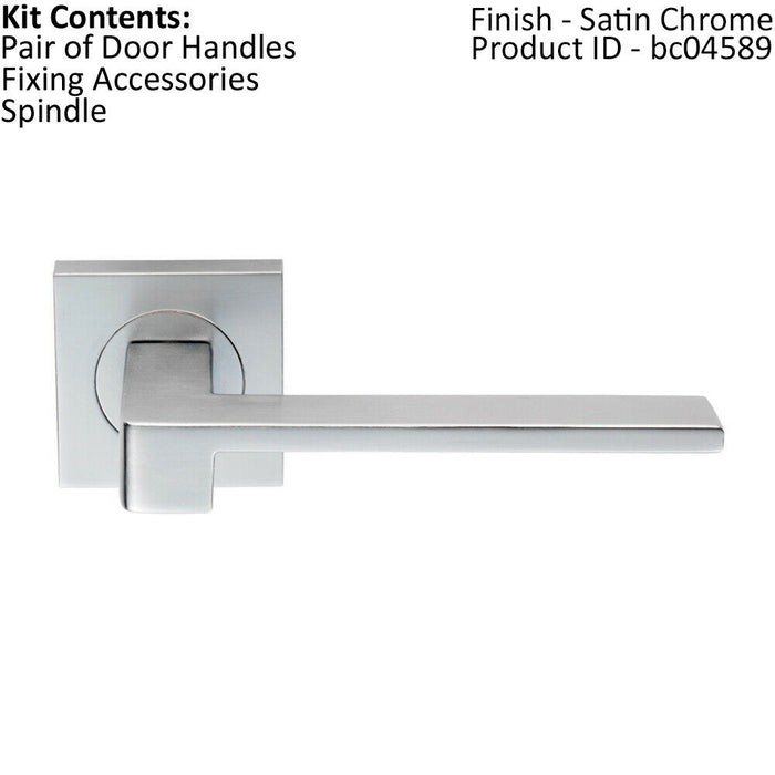 PAIR Flat Squared Bar Handle on Square Rose Concealed Fix Satin Chrome Loops