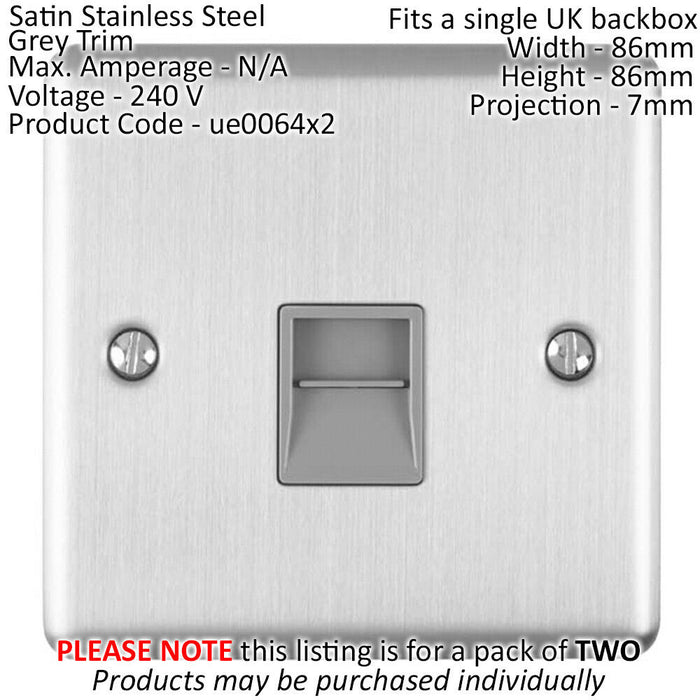 2 PACK BT Master Telephone Socket SATIN STEEL & Grey PSTN Line Wall Plate Loops