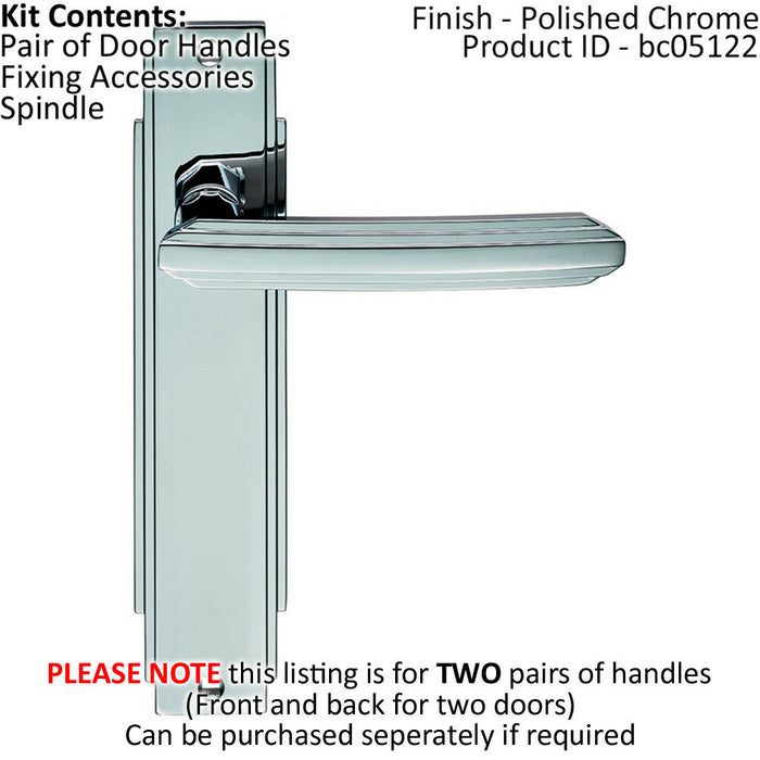 2x PAIR Line Detailed Handle on Latch Backplate 205 x 45mm Polished Chrome Loops