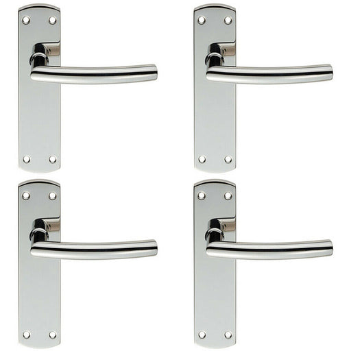4x Curved Bar Lever Door Handle on Latch Backplate 172 x 44mm Polished Steel Loops