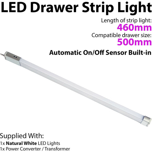 500mm LED Drawer Strip Light AUTO ON/OFF PIR SENSOR Kitchen Cupboard Door Unit Loops