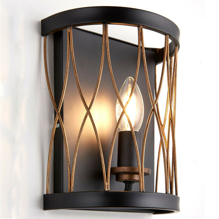 5 Vintage Bulb Ceiling Lamp & 2x Matching Wall Light Bronze & Black Metal Cage Loops