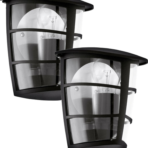 2 PACK IP44 Outdoor Wall Light Black Modern Lantern 1x 60W E27 Porch Lamp Loops