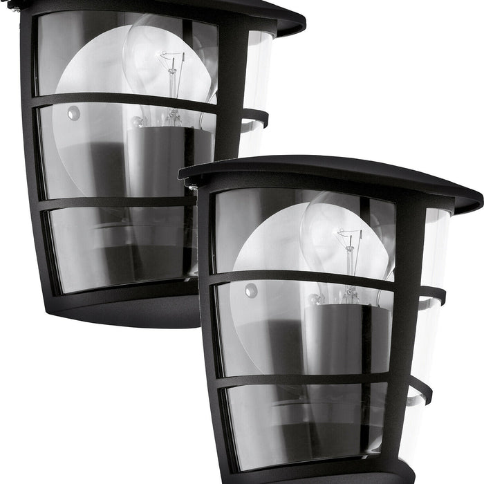 2 PACK IP44 Outdoor Wall Light Black Modern Lantern 1x 60W E27 Porch Lamp Loops