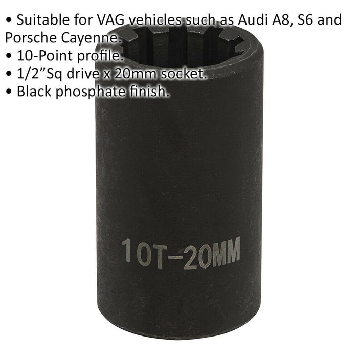 20mm Brake Caliper Socket - 1/2" Sq Drive - 10-Point Profile - for VAG Vehicles Loops
