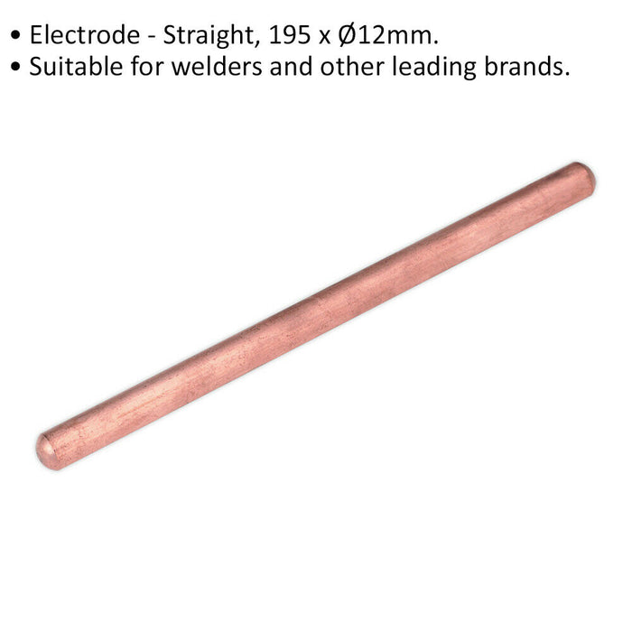 12mm x 195mm Straight Welding Electrode - Consumable Spot Welder Spare Jaw Loops
