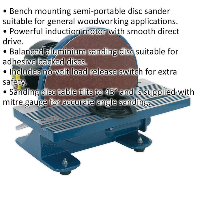 305mm Portable Table Mounted Disc Sander Grinder & 45° Tilt - 750W 230V Electric Loops