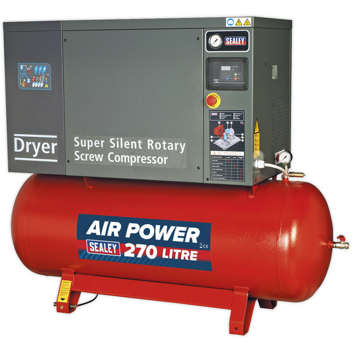 PREMIUM 270L Screw Air Compressor & Dryer - 10HP Low Noise Large Floor Standing Loops