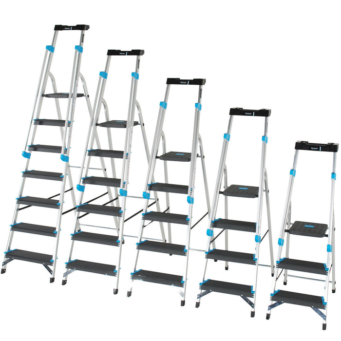 0.6m XL Platform Step Ladders 3 Tread Anti Slip Steps & Tool Tray Aluminium Loops