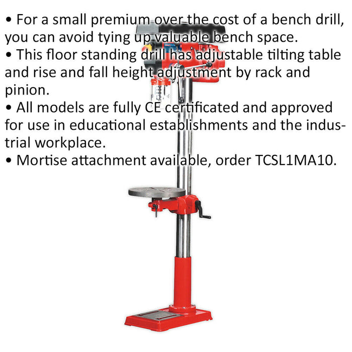 16-Speed Floor Pillar Drill - 650W Motor - 1630mm Height - Safety Release Switch Loops