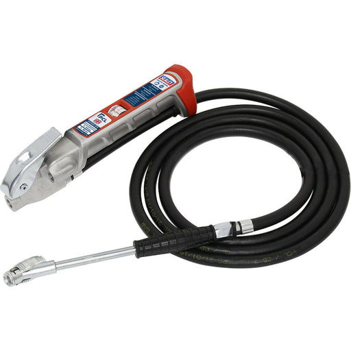 Tyre Inflator - Twin Clip-On Connector & Gauge - 2.5m Long Reach Arm & Hose Loops