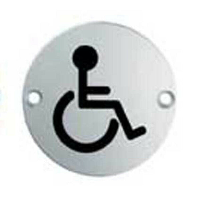 2x Bathroom Door Disabled Symbol Sign 64mm Fixing Centres 76mm Dia Steel Loops