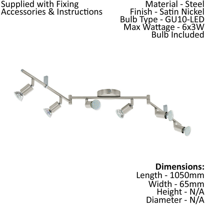 Flush 6 Spot Ceiling Light Colour Satin Nickel Shade Bulb GU10 6x3W Included Loops