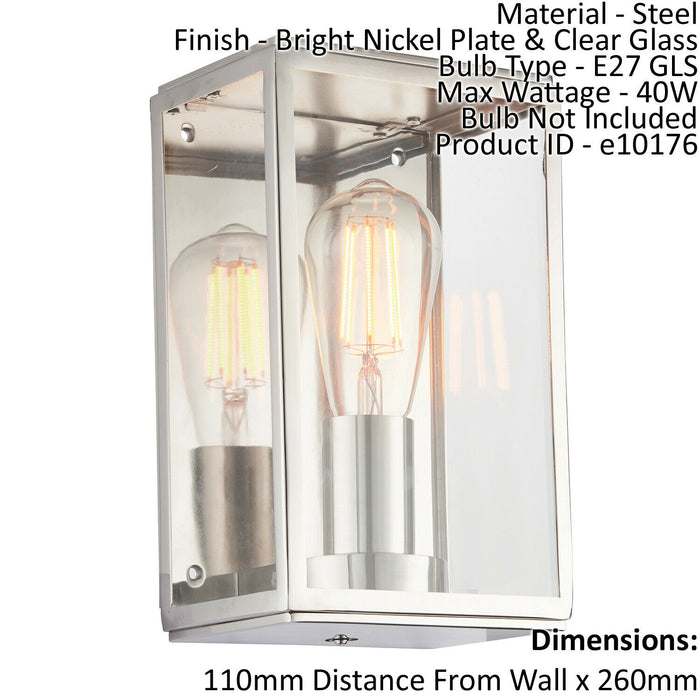 Wall Light Bright Nickel Plate & Clear Glass 40W E27 GLS Dimmable Loops