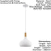 Pendant Ceiling Light Colour White Steel Shade Brown Wood Bulb E27 1x60W Loops