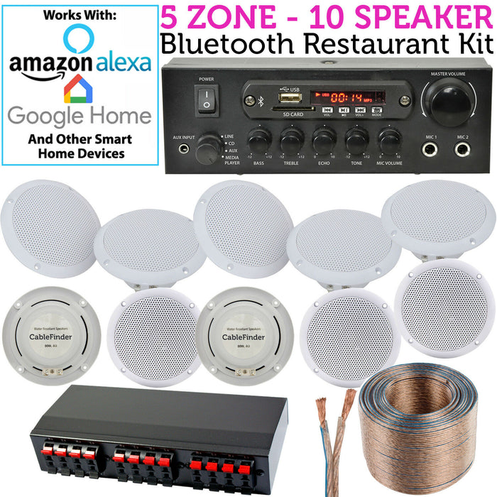 5 Zone Bluetooth System 10x Ceiling Speaker Background Music Shop Restaurant