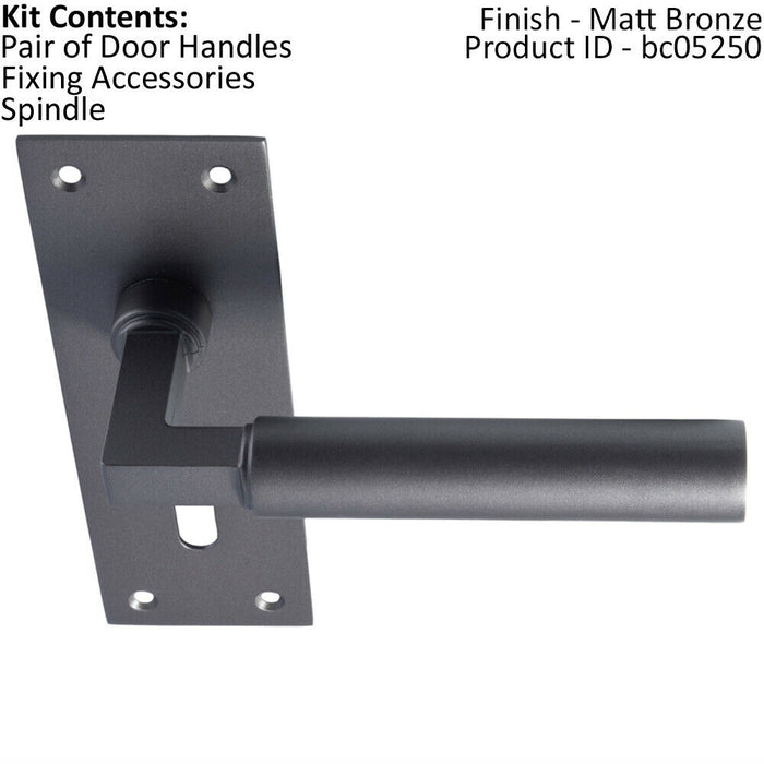 PAIR Round Bar Handle on Slim Lock Backplate 150 x 50mm Matt Bronze Loops