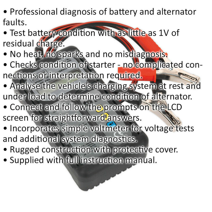 Digital Battery & Alternator Diagnostic Tool - Condition Tester - LCD Screen Loops