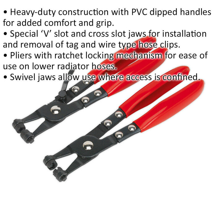 2 Piece Hose Clip Plier Set - Heavy Duty - Tag & Wire Type Hose Clip Tool Loops