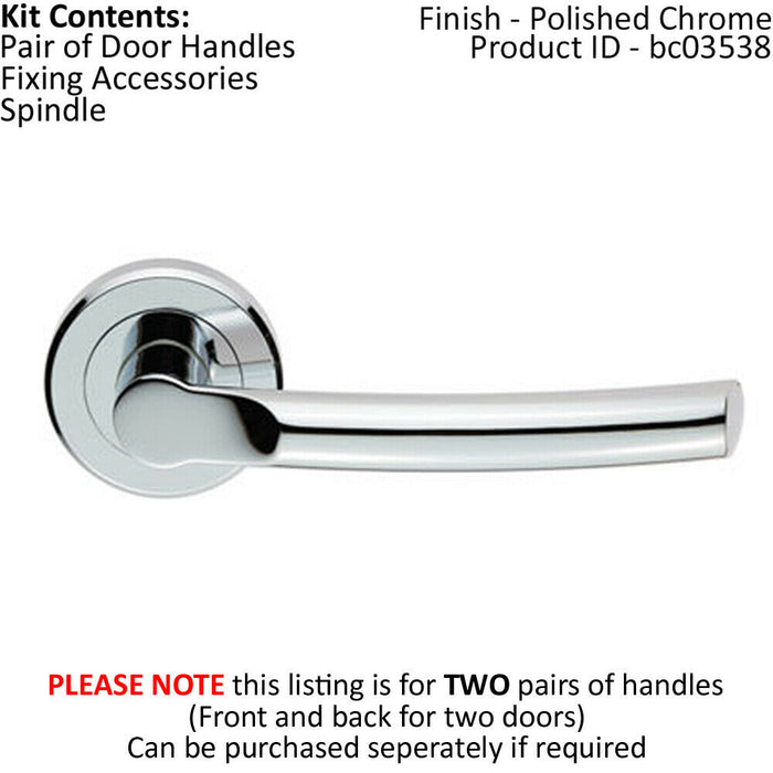 2x PAIR Curved Round Bar Handle on Round Rose Concealed Fix Polished Chrome Loops