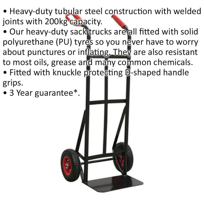 200kg Heavy-Duty Sack Truck PU Tyres - D-Shaped Handgrips - Steel Construction Loops