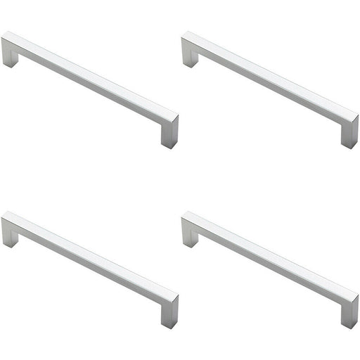 4x Square Block Pull Handle 170 x 10mm 160mm Fixing Centres Polished Chrome Loops
