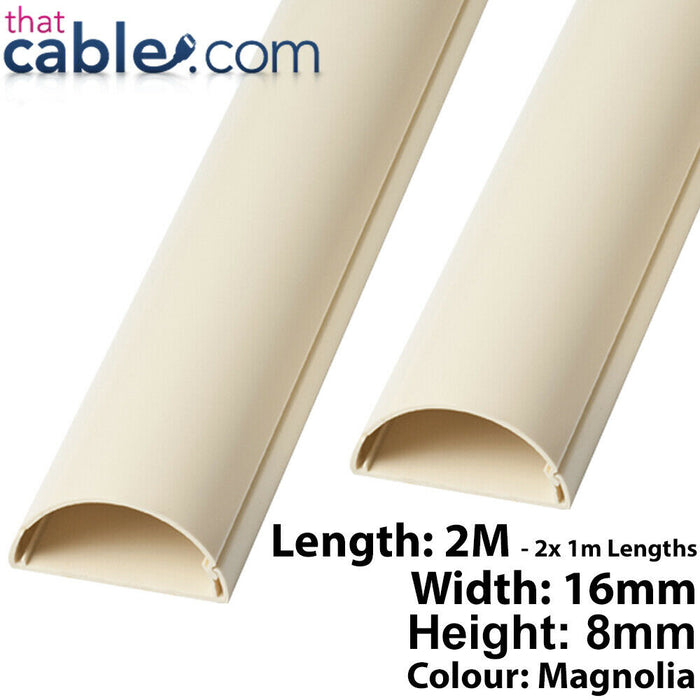 2x 1m (2m) 16mm x 8mm Magnolia Speaker Cable Trunking Conduit Cover AV TV Wall Loops