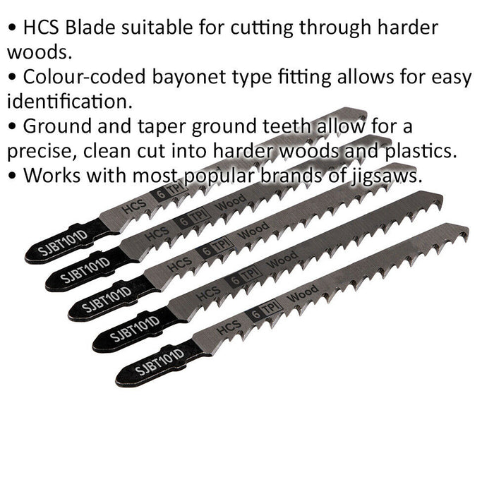 5 PACK - 100mm HARDWOOD Jigsaw Blade Set - 6 TPI - Ground Taper Precision Cut Loops