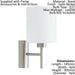 Wall Light Colour Satin Nickel Shade White Fabric Rocker Switch Bulb E27 1x60W Loops