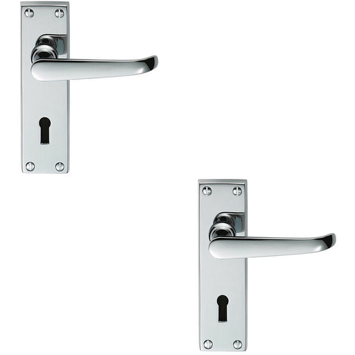 2x PAIR Straight Victorian Handle on Lock Backplate 150 x 42mm Polished Chrome Loops